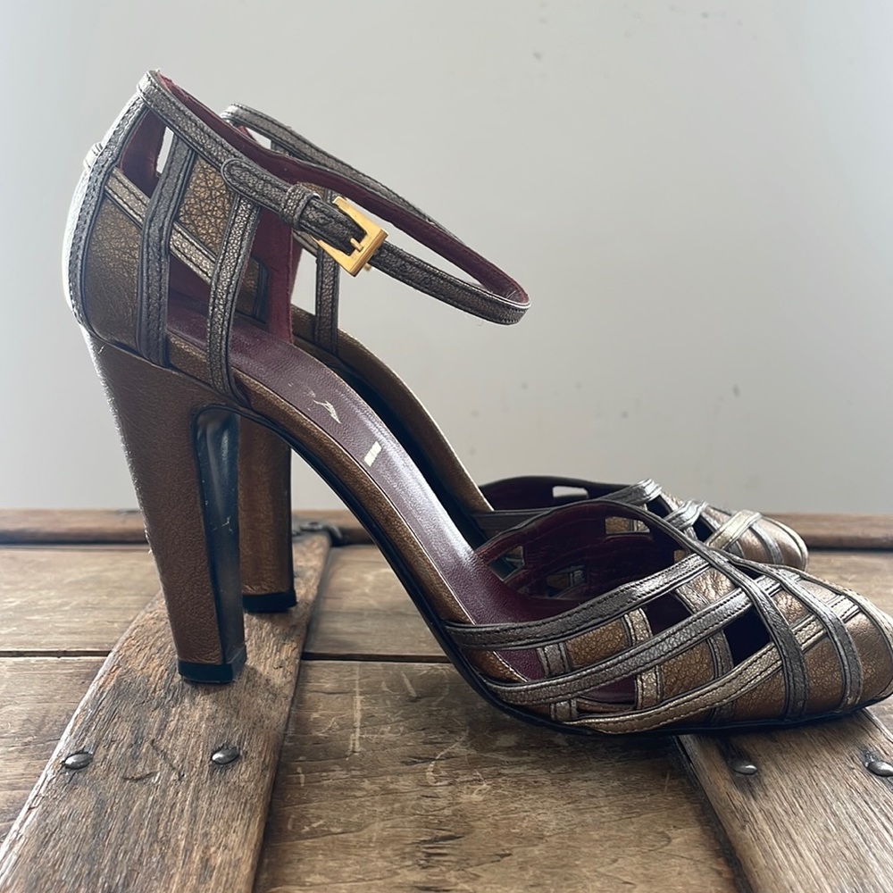 Prada Mary Janes - Size 36.5 Metallic Leather
